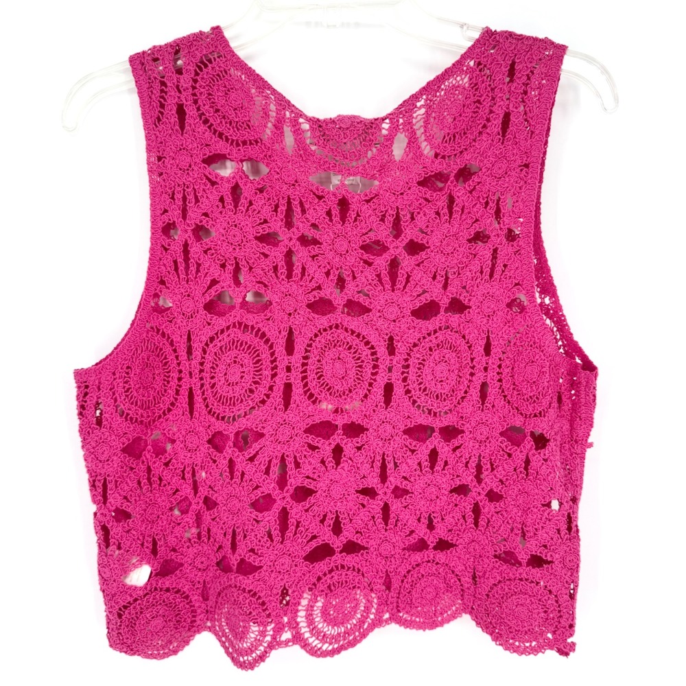 NWT Caroline Constas Pink Crochet Two-Piece Skirt Set Sleeveless Fuchsia Pink M - Picture 5 of 14